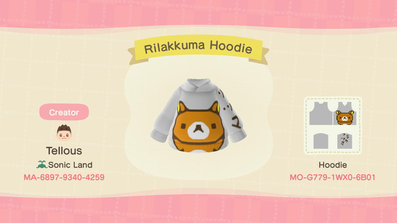 Animal Crossing Design Code: MO-G779-1WX0-6B01 Rilakkuma Hoodie