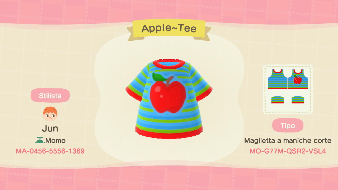 Animal Crossing Design Code: MO-G77M-QSR2-VSL4 Apple-Tee