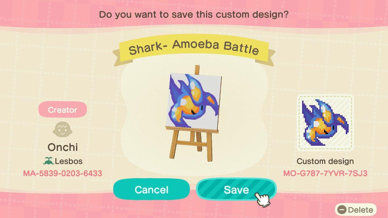 Animal Crossing Design Code: MO-G787-7YVR-7SJ3 Shark- Amoeba Battle