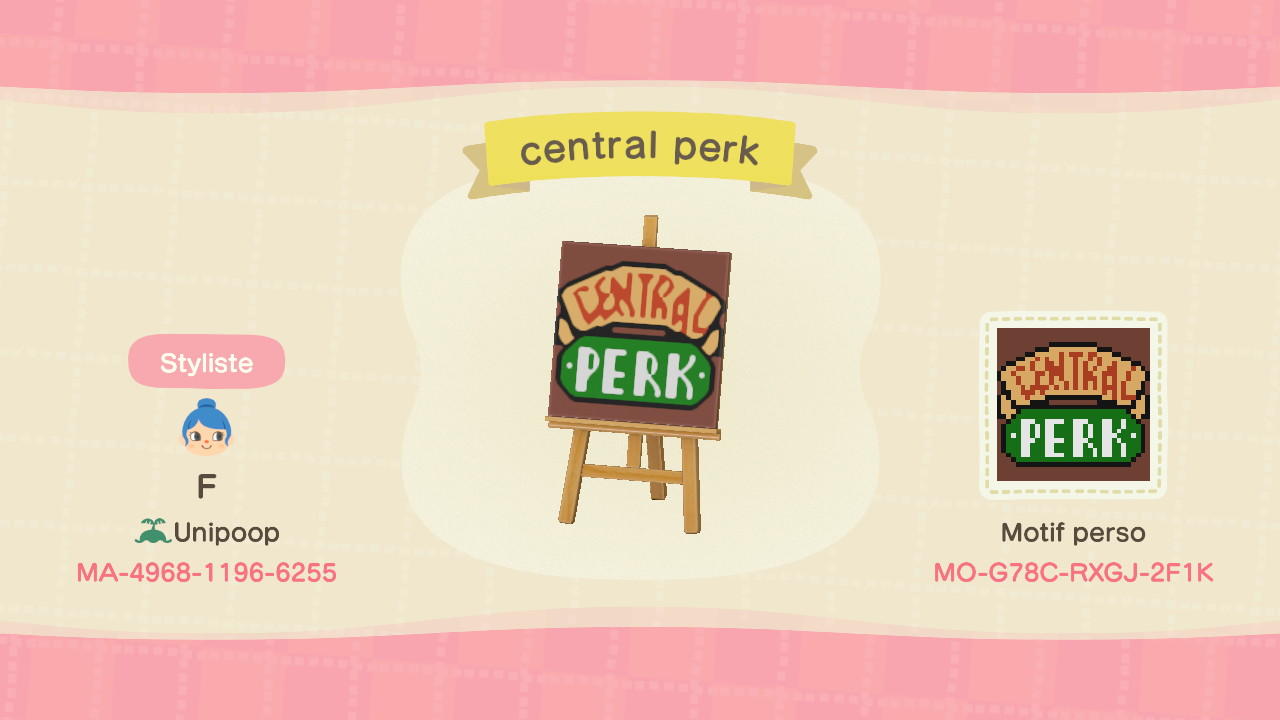 Animal Crossing Design Code: MO-G78C-RXGJ-2F1K central perk mat