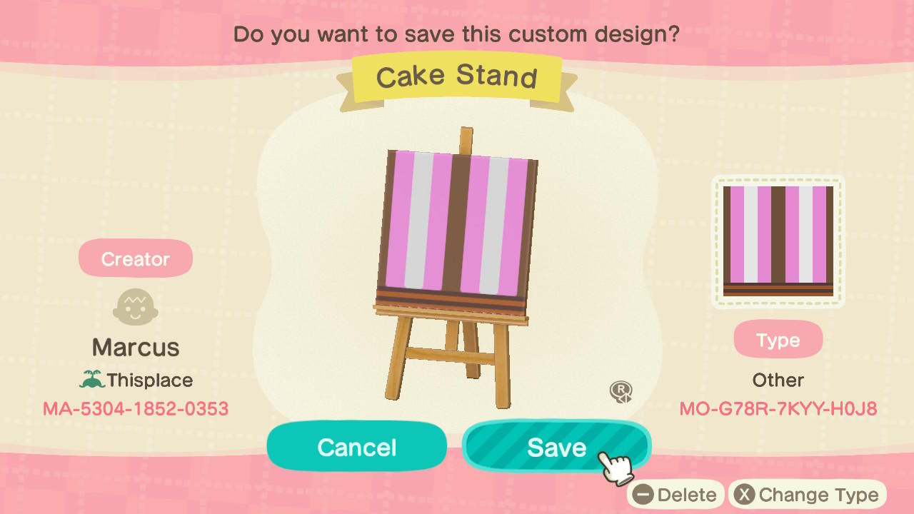 Animal Crossing Design Code: MO-G78R-7KYY-H0JB Cake Stand
