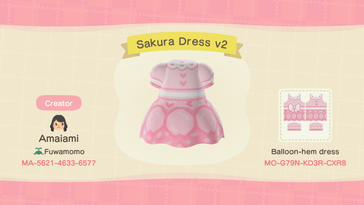 Animal Crossing Design Code: MO-G79N-KD3R-CXR8 Sakura Dress