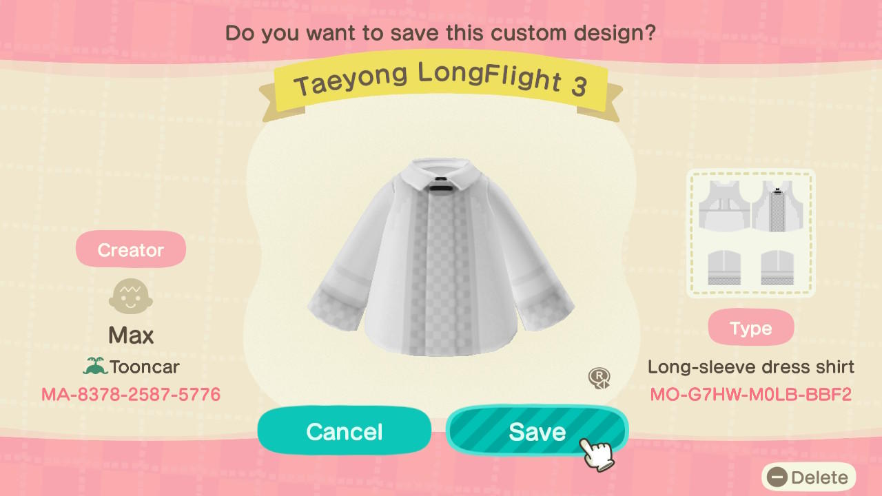 Animal Crossing Design Code: MO-G7HW-M0LB-BBF2 Taeyong LongFlight 3