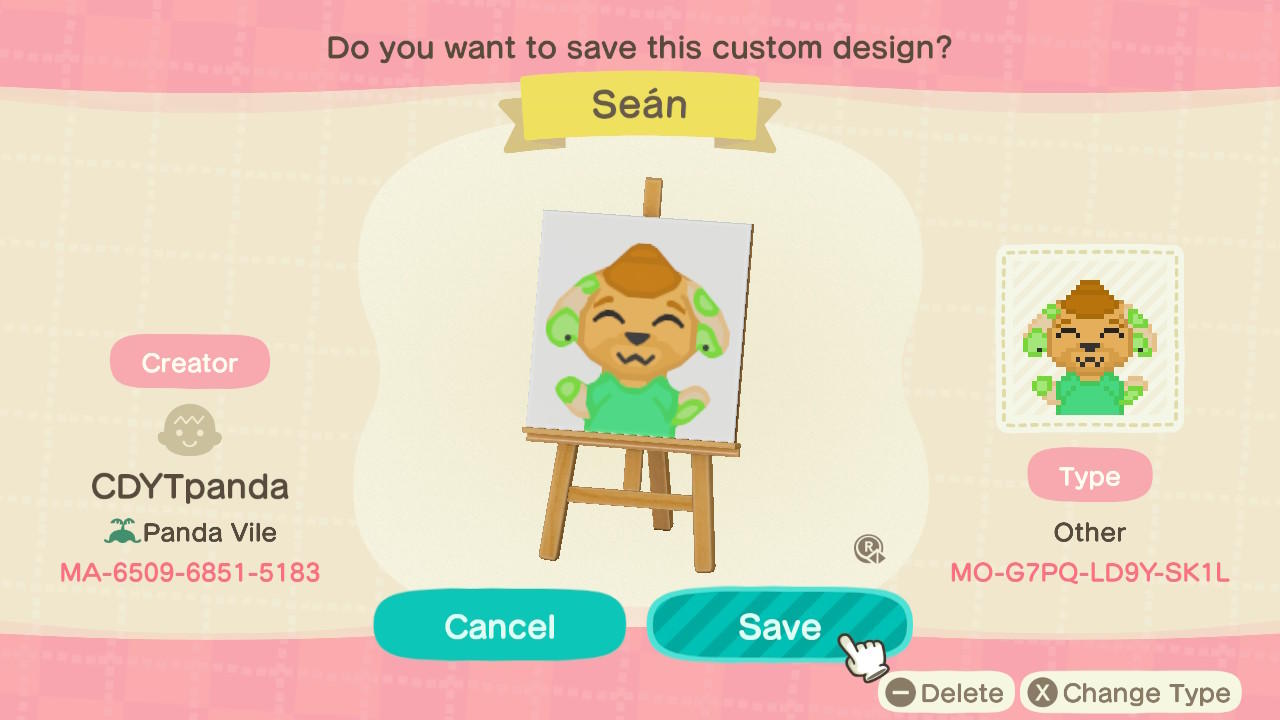 Animal Crossing Design Code: MO-G7PQ-LD9Y-SK1L Seán