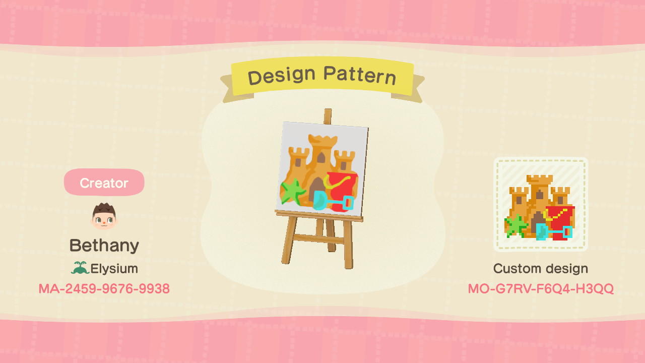 Animal Crossing Design Code: MO-G7RV-F6Q4-H3QQ Sand Castle