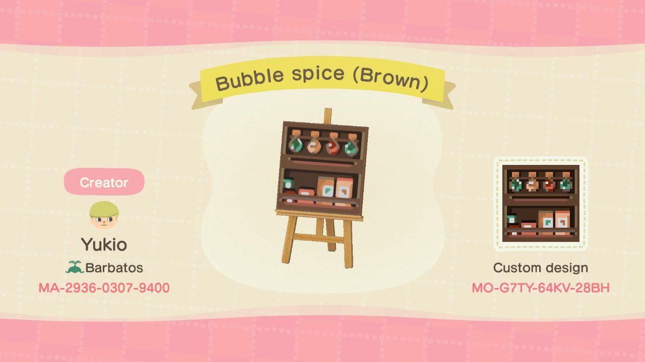 Animal Crossing Design Code: MO-G7TY-64KV-28BH Bubble spice (Brown)