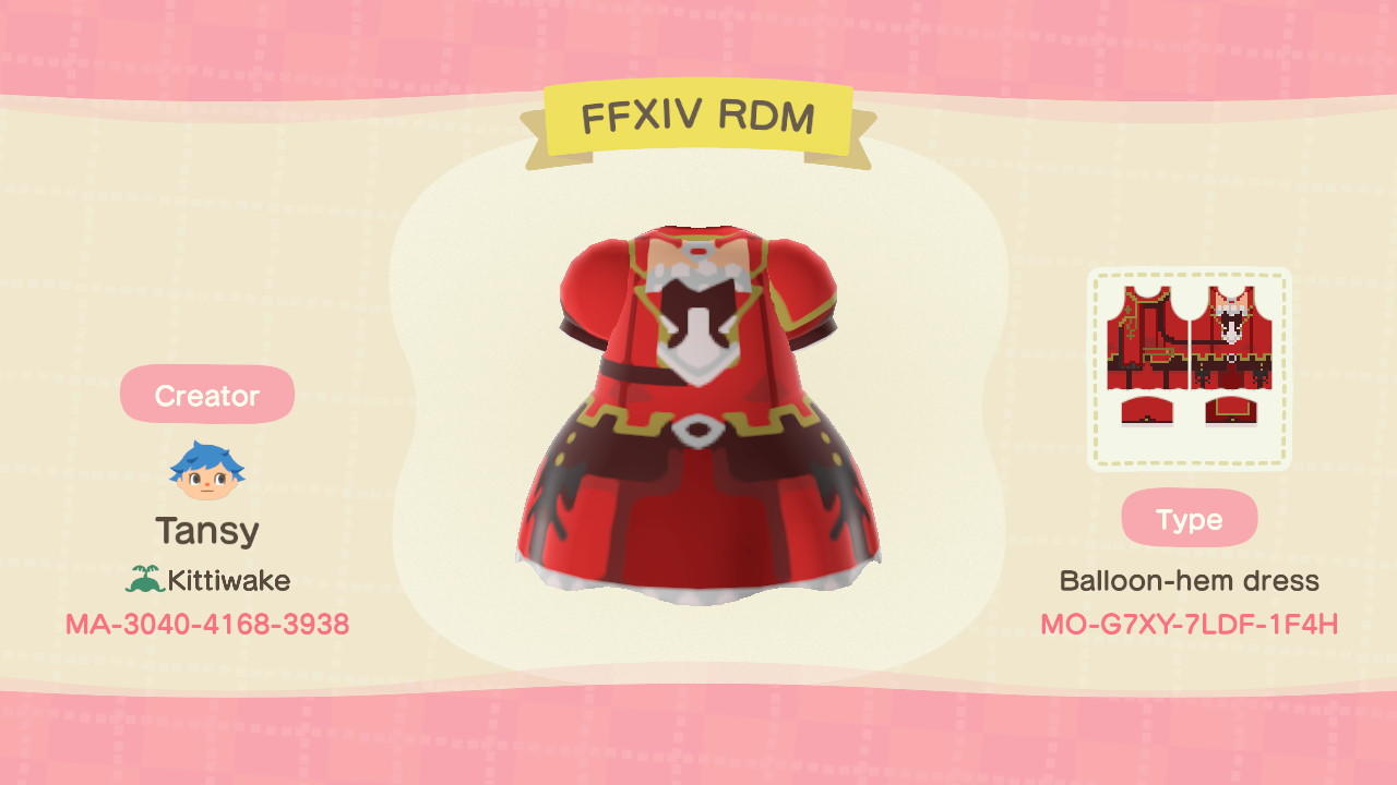 Animal Crossing Design Code: MO-G7XY-7LDF-1F4H FFXIV Red Mage RDM