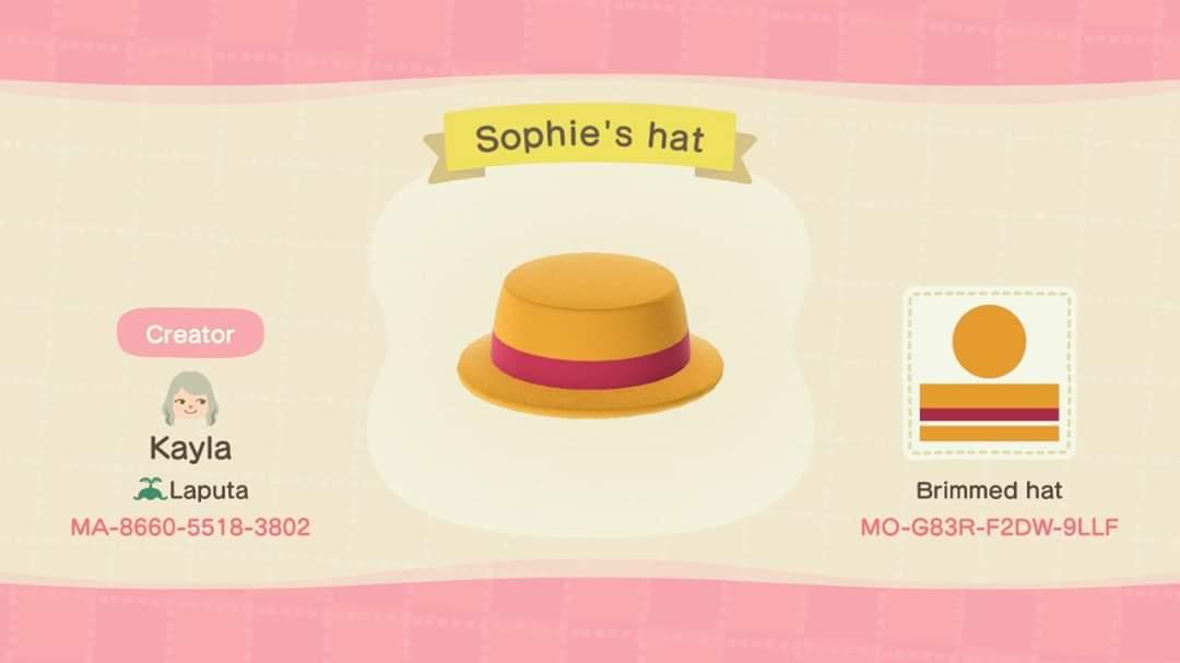 Animal Crossing Design Code: MO-G83R-F2DW-9LLF Sophie&#39;s Hat