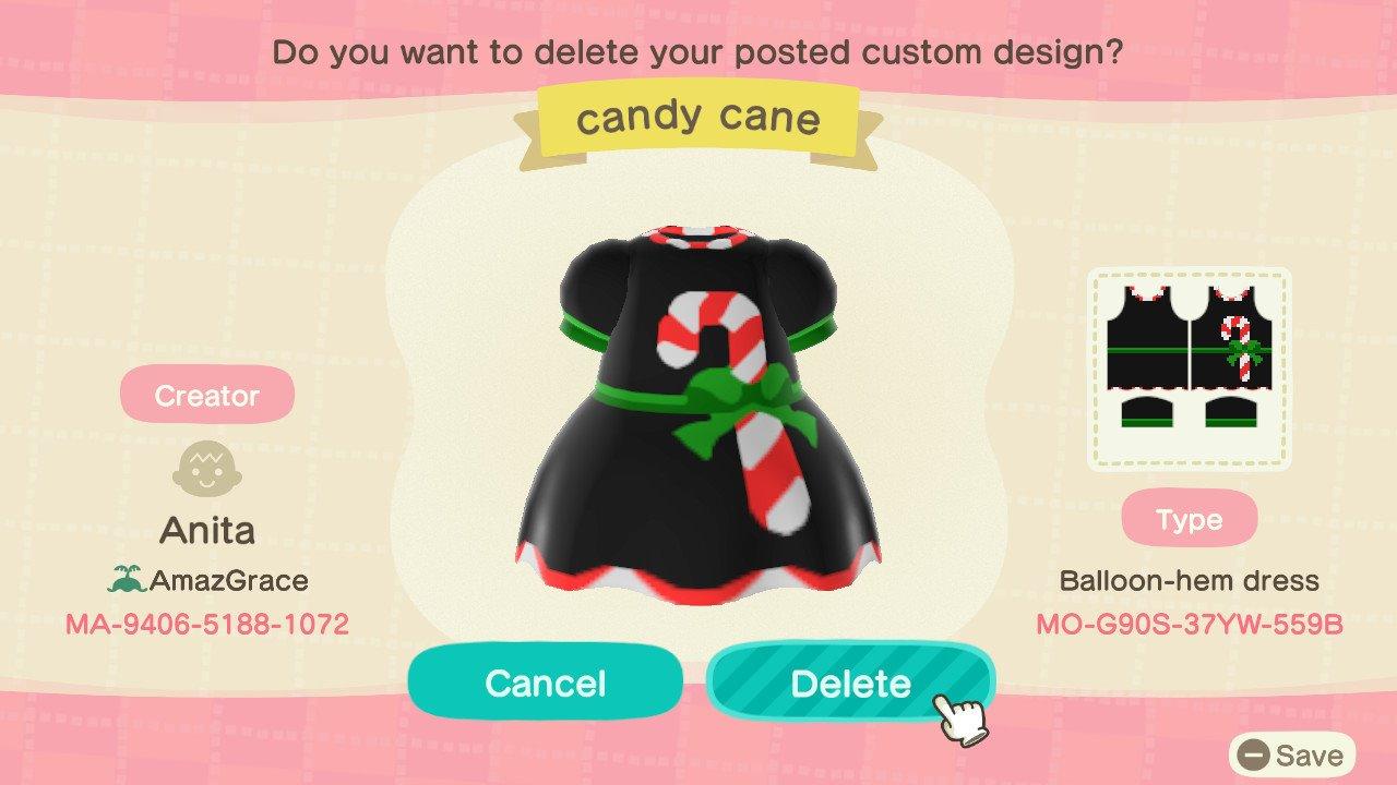 Animal Crossing Design Code: MO-G90S-37YW-559B Candy cane dress
