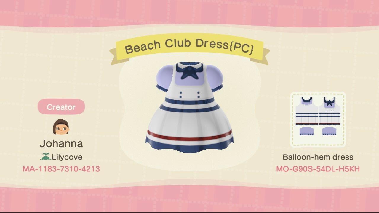 Animal Crossing Design Code: MO-G90S-54DL-H5KH Beach Club Dress(PC)
