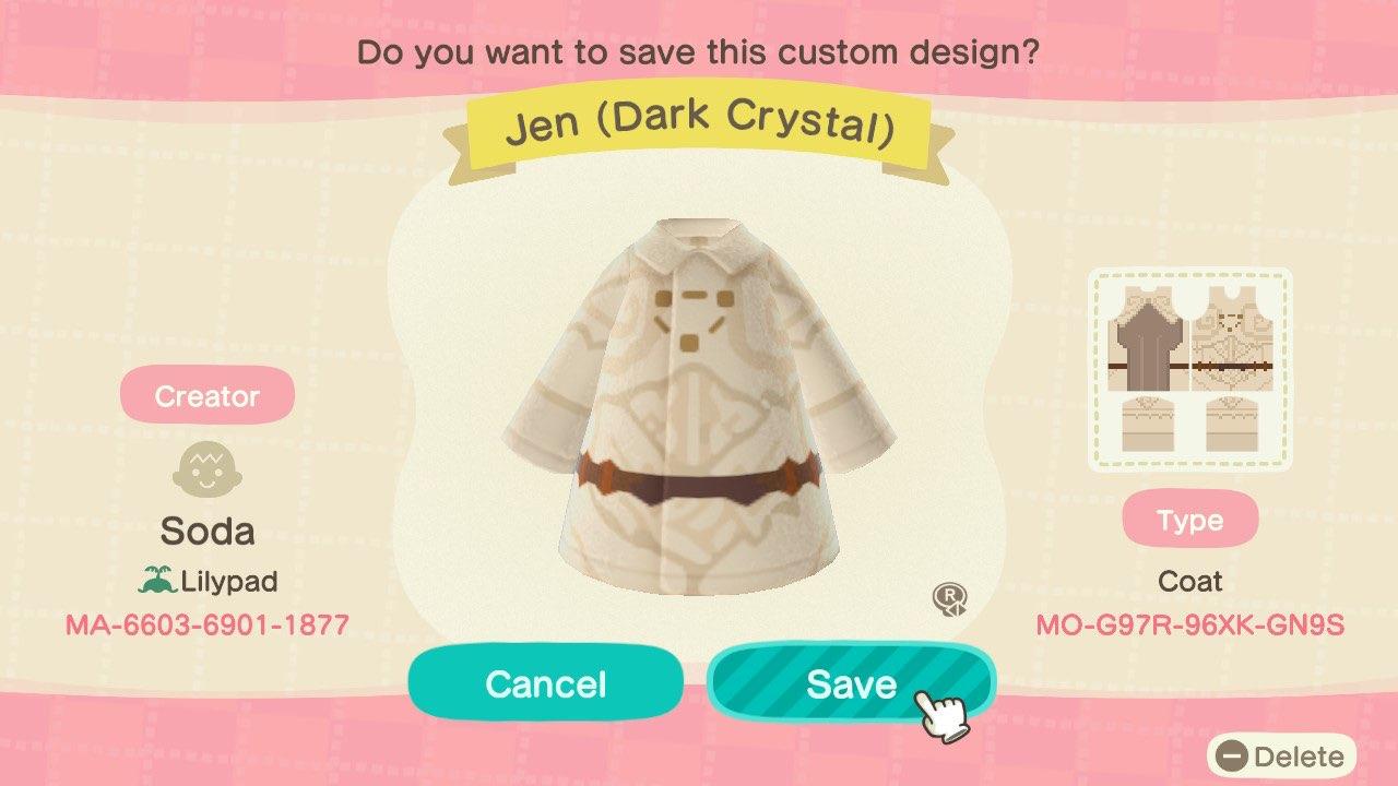 Animal Crossing Design Code: MO-G97R-96XK-GN9S Jen (Dark Crystal)