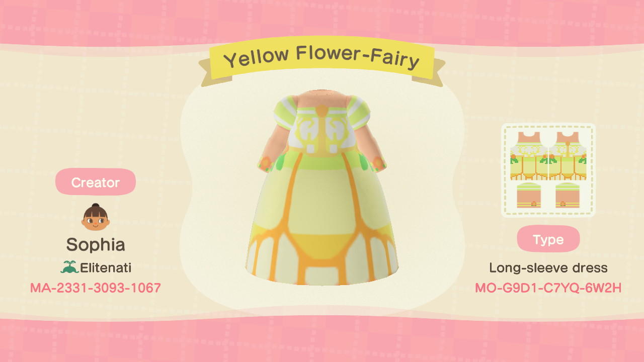Animal Crossing Design Code: MO-G9D1-C7YQ-6W2H Yellow Flower-Fairy2