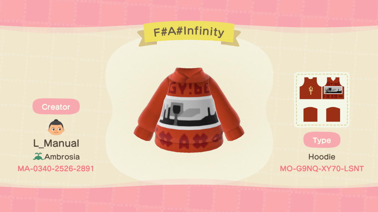 Animal Crossing Design Code: MO-G9NQ-XY70-LSNT F# A# Infinity