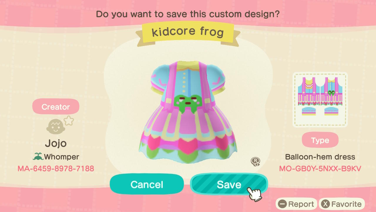 Animal Crossing Design Code: MO-GB0Y-5NXX-B9KV Kidcore Frog