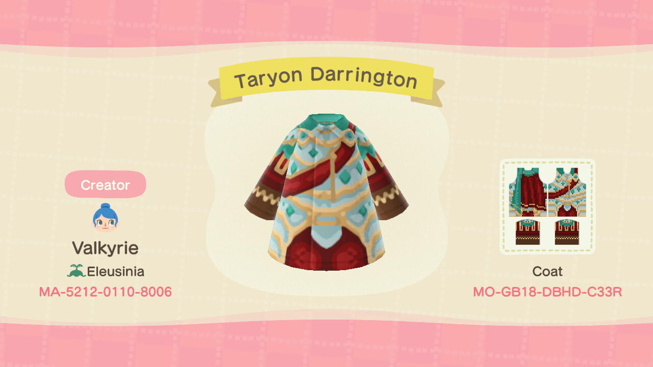 Animal Crossing Design Code: MO-GB18-DBHD-C33R Taryon Darrington