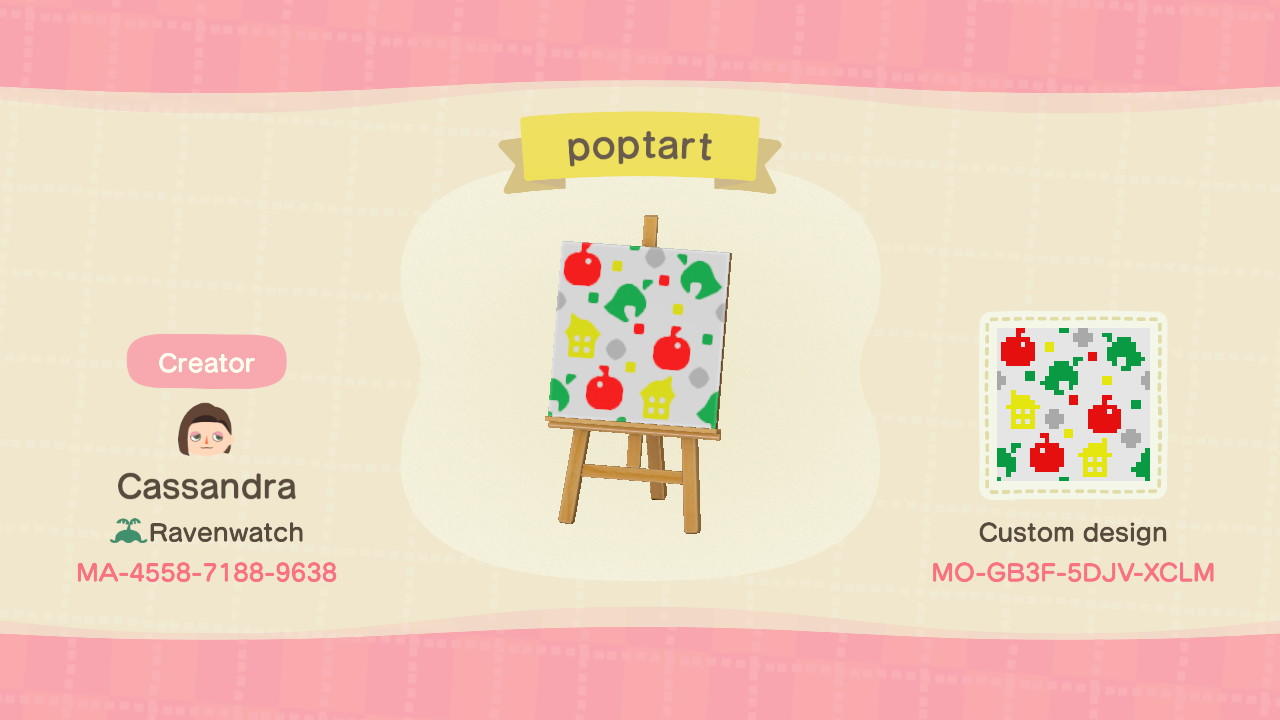 Animal Crossing Design Code: MO-GB3F-5DJV-XCLM poptart