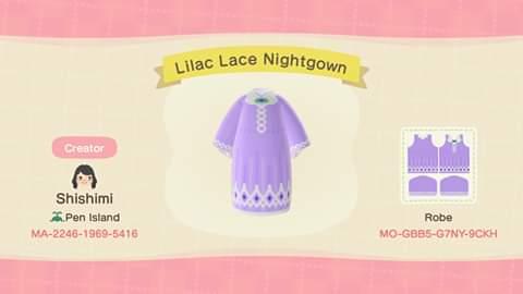 Animal Crossing Design Code: MO-GBB5-G7NY-9CKH Lilac Lace Nightgown