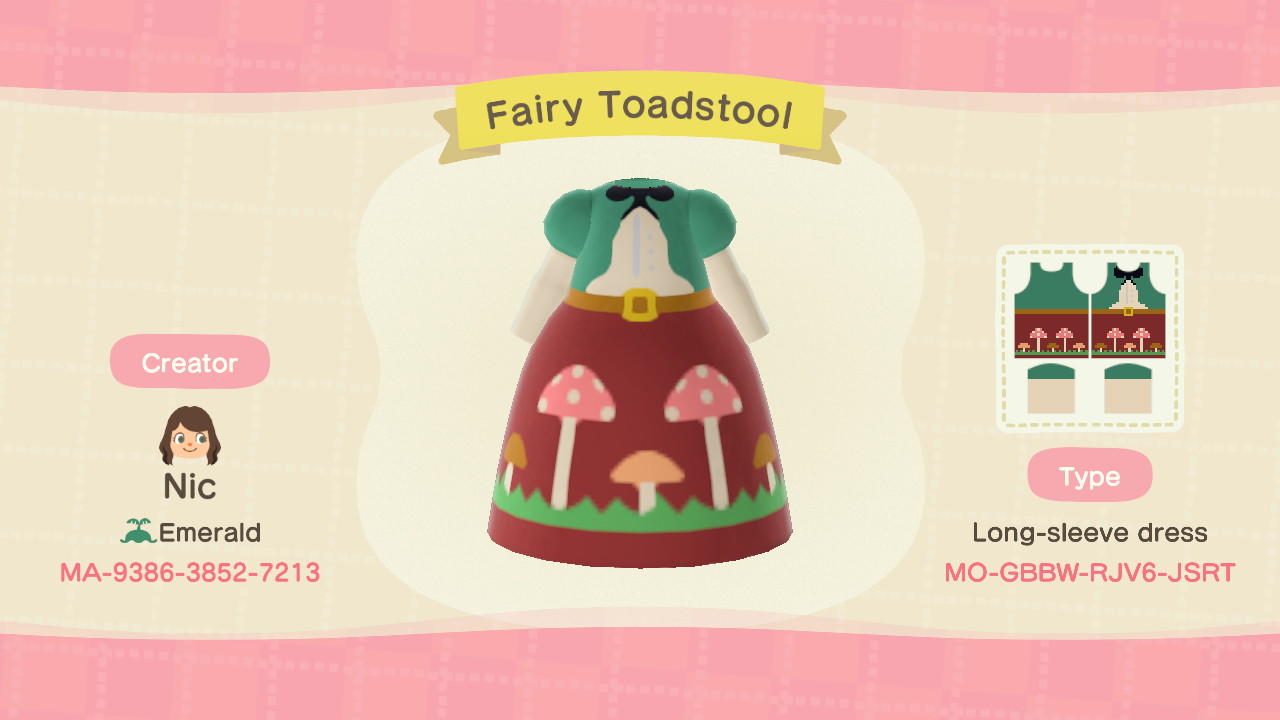 Animal Crossing Design Code: MO-GBBW-RJV6-JSRT Fairy Toadstool