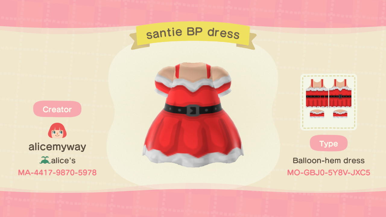 Animal Crossing Design Code: MO-GBJ0-5Y8V-JXC5 Miss Santy BP