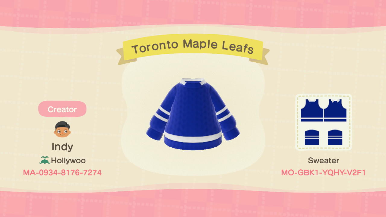 Animal Crossing Design Code: MO-GBK1-YQHY-V2F1 Toronto Maple Leafs