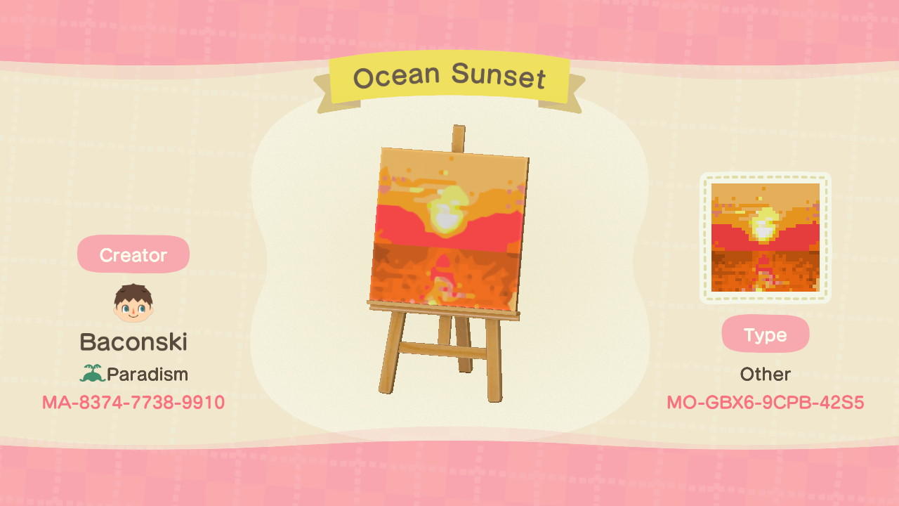 Animal Crossing Design Code: MO-GBX6-9CPB-42S5 Ocean Sunset