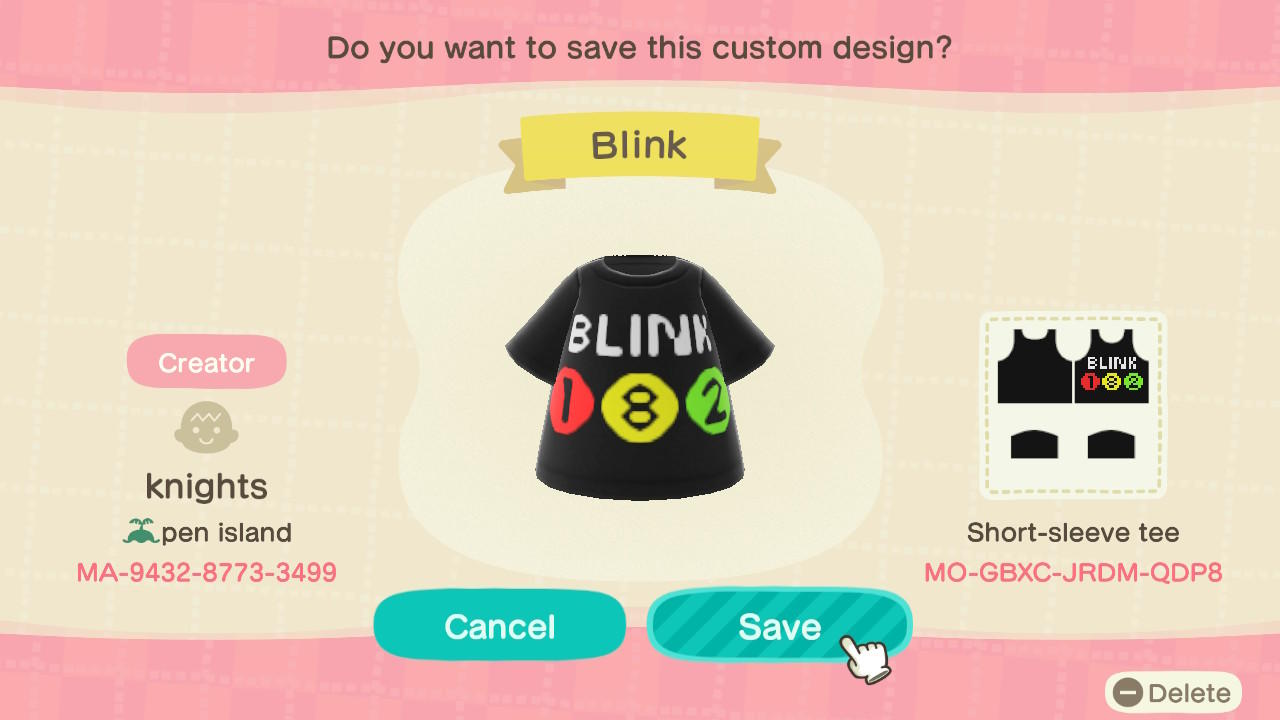 Animal Crossing Design Code: MO-GBXC-JRDM-QDP8 BLINK