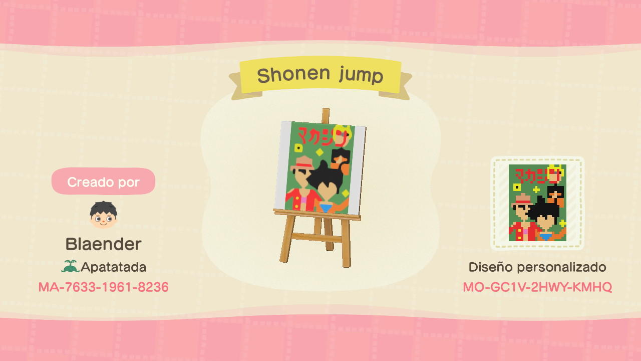 Animal Crossing Design Code: MO-GC1V-2HWY-KMHQ Shonen Jump
