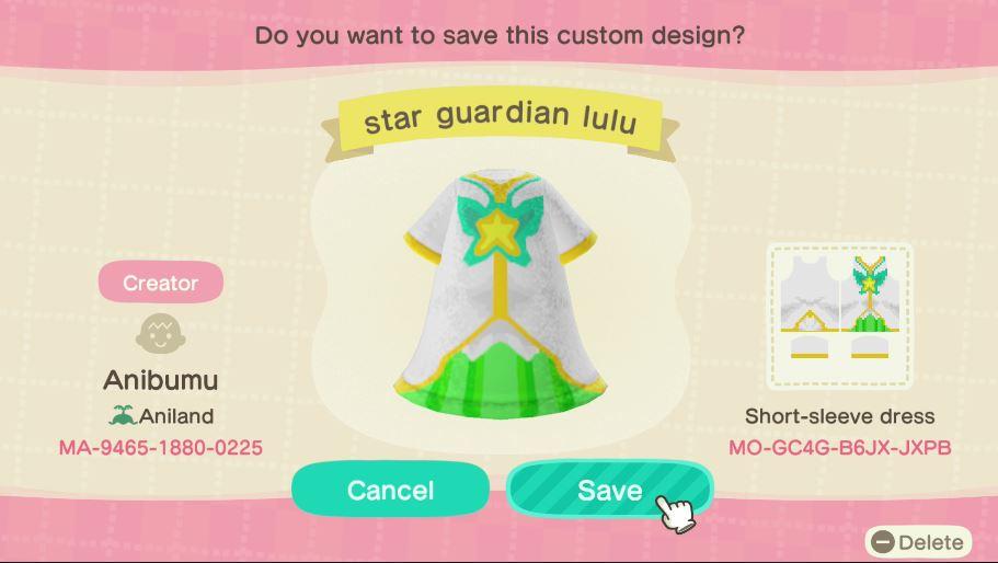 Animal Crossing Design Code: MO-GC4G-B6JX-JXPB star guardian lulu