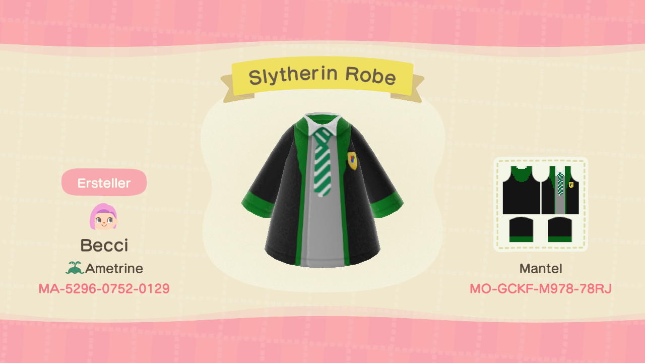 Animal Crossing Design Code: MO-GCKF-M978-78RJ Slytherin Robe
