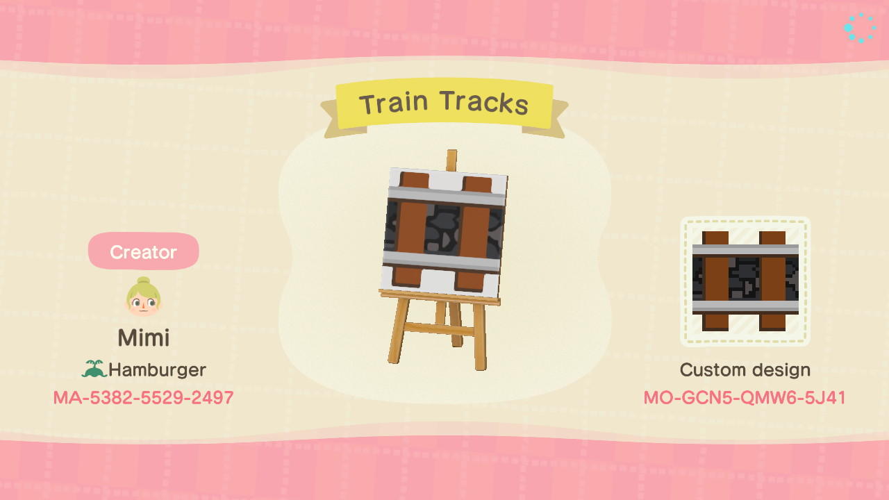 Animal Crossing Design Code: MO-GCN5-QMW6-5J41 Train Tracks