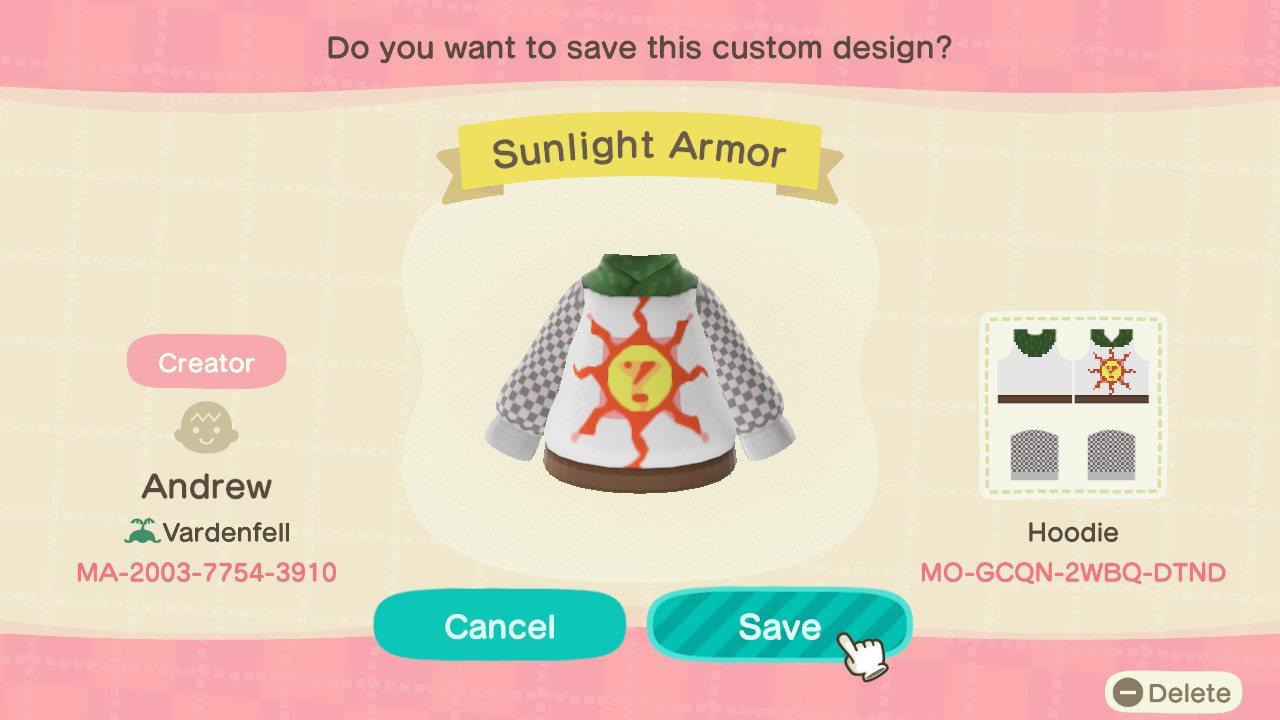 Animal Crossing Design Code: MO-GCQN-2WBQ-DTND Sunlight Armor