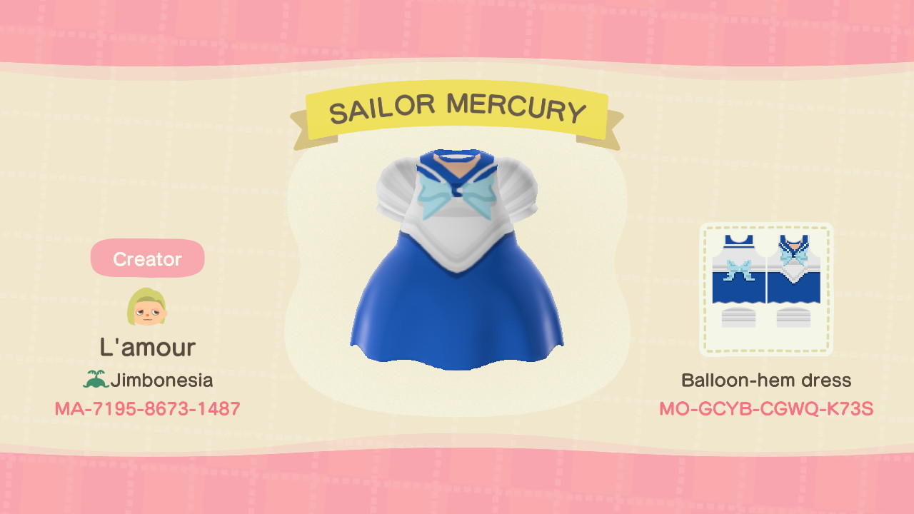 Animal Crossing Design Code: MO-GCYB-CGWQ-K73S SAILOR MERCURY