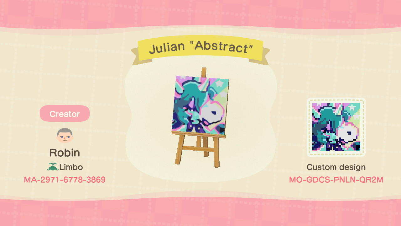 Animal Crossing Design Code: MO-GDCS-PNLN-QR2M Julian Abstract
