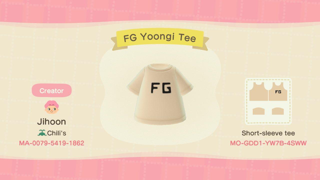 Animal Crossing Design Code: MO-GDD1-YW7B-4SWW FG Yoongi Tee
