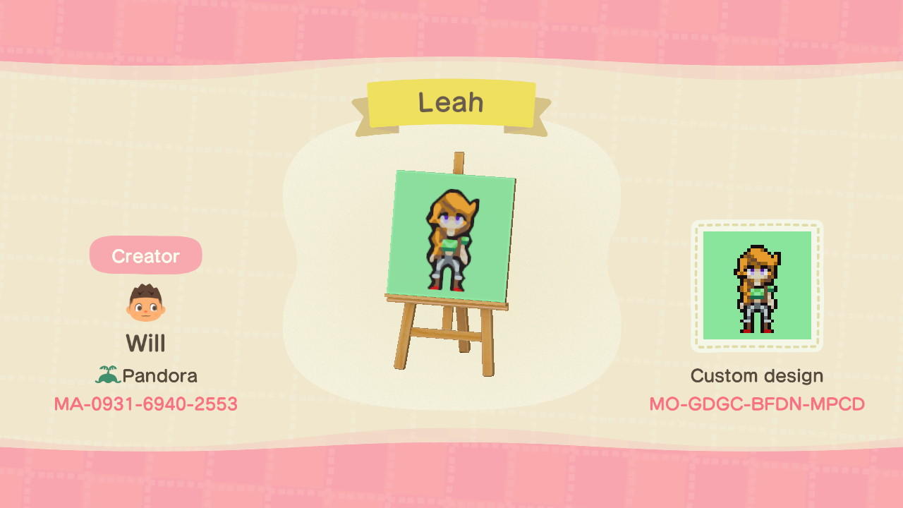Animal Crossing Design Code: MO-GDGC-BFDN-MPCD Leah