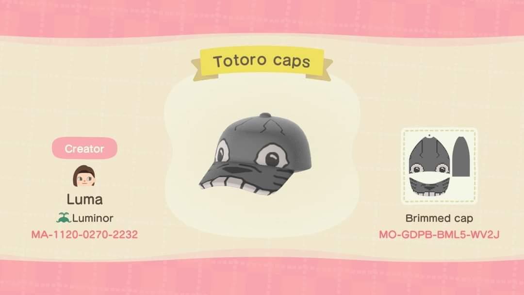 Animal Crossing Design Code: MO-GDPB-BML5-WV2J Totoro caps