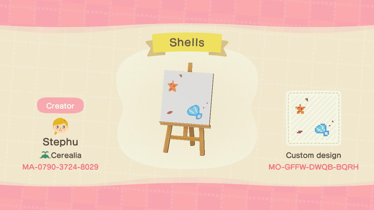Animal Crossing Design Code: MO-GFFW-DWQB-BQRH Shells