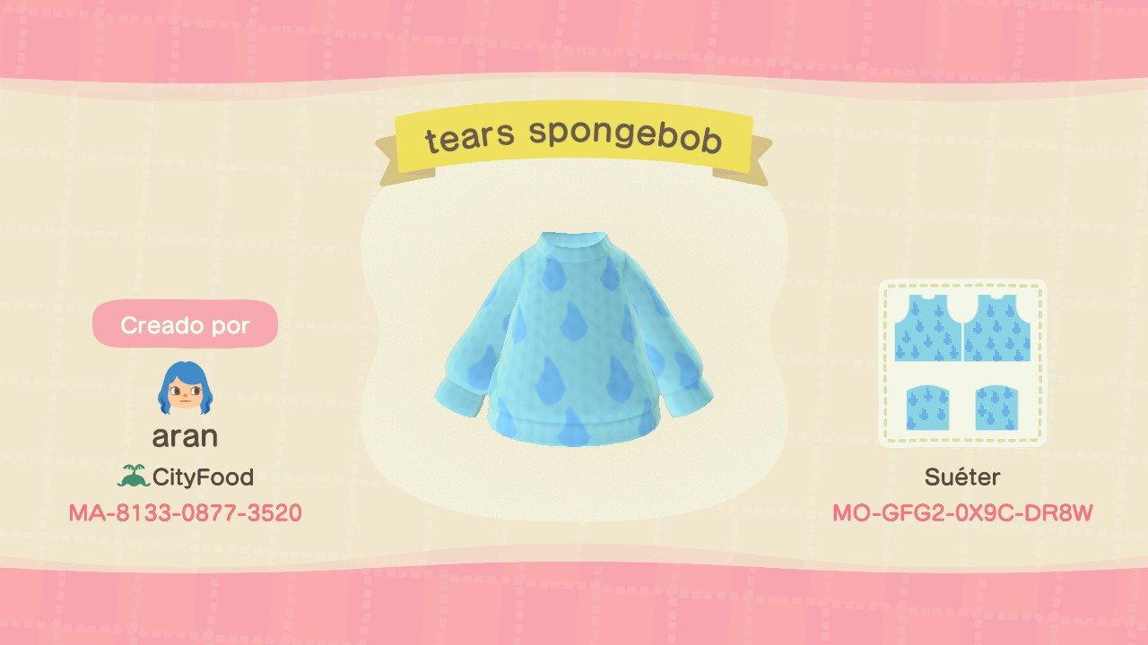 Animal Crossing Design Code: MO-GFG2-0X9C-DR8W sweater tears sponge