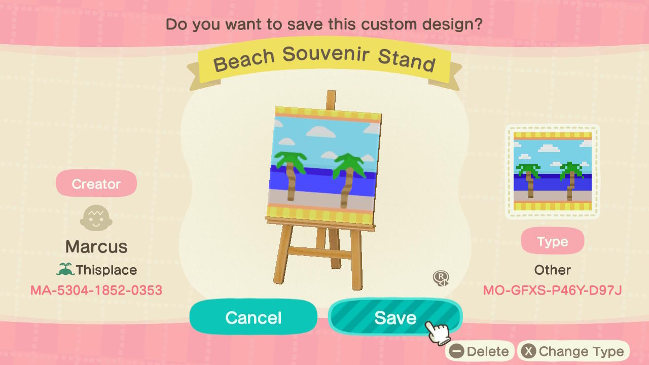 Animal Crossing Design Code: MO-GFXS-P46Y-D97J Beach Souvenir Stand