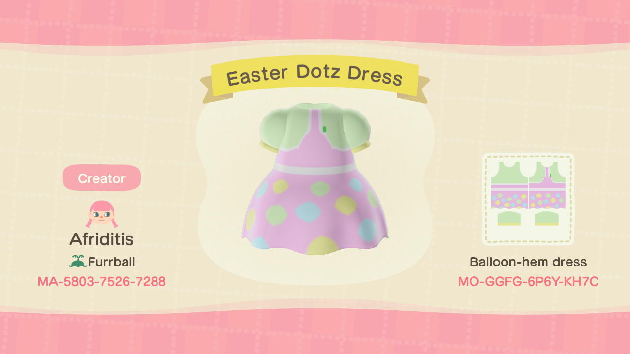Animal Crossing Design Code: MO-GGFG-6P6Y-KH7C Easter Dotz Dress