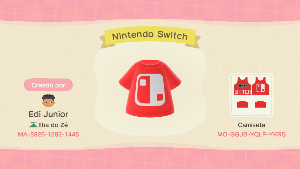 Animal Crossing Design Code: MO-GGJB-YQLP-YKRS Nintendo Switch