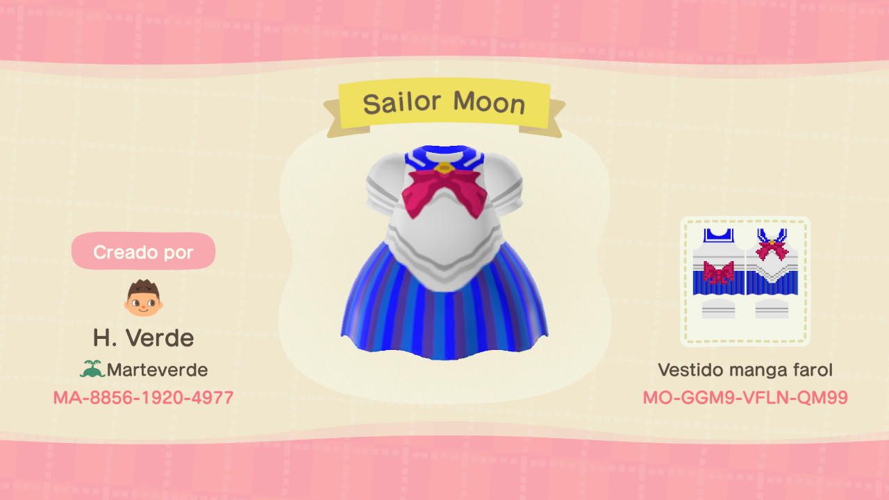 Animal Crossing Design Code: MO-GGM9-VFLN-QM99 Sailor Moon