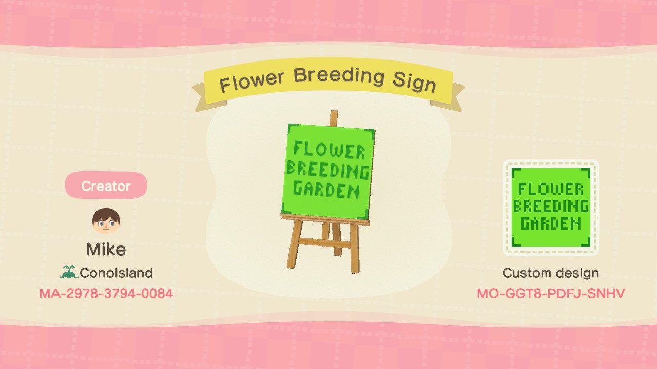 Animal Crossing Design Code: MO-GGT8-PDFJ-SNHV Flower Breeding Sign