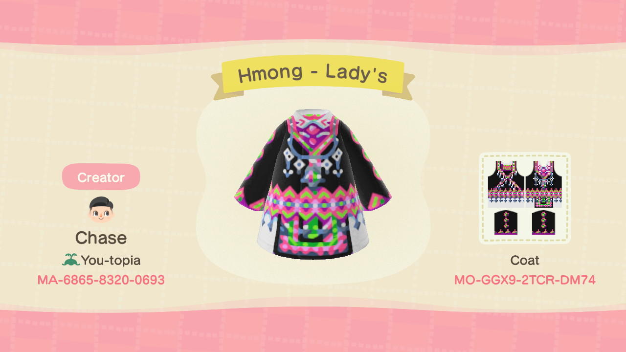 Animal Crossing Design Code: MO-GGX9-2TCR-DM74 Hmong - Lady’s