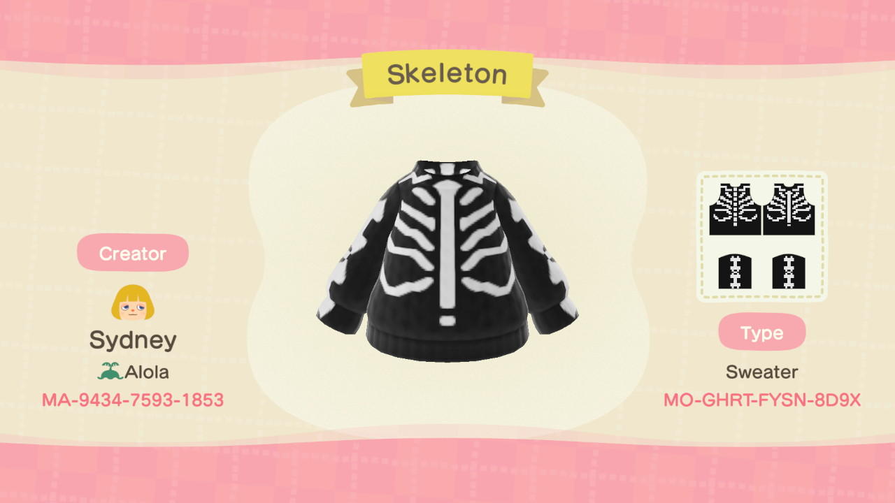 Animal Crossing Design Code: MO-GHRT-FYSN-8D9X Skeleton