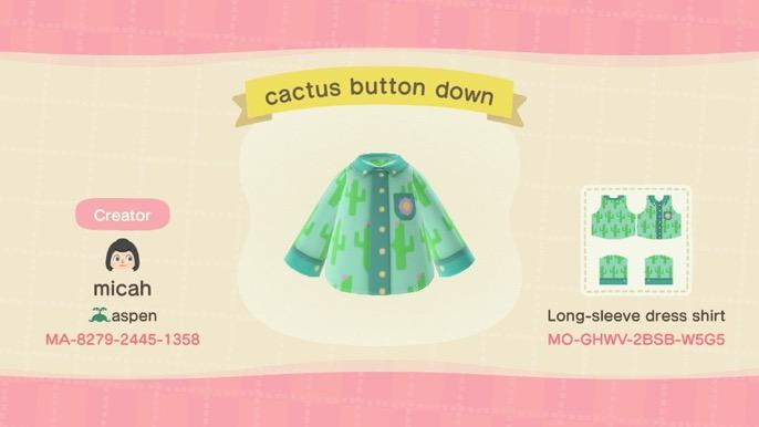 Animal Crossing Design Code: MO-GHWV-2BSB-W5G5 cactus button down
