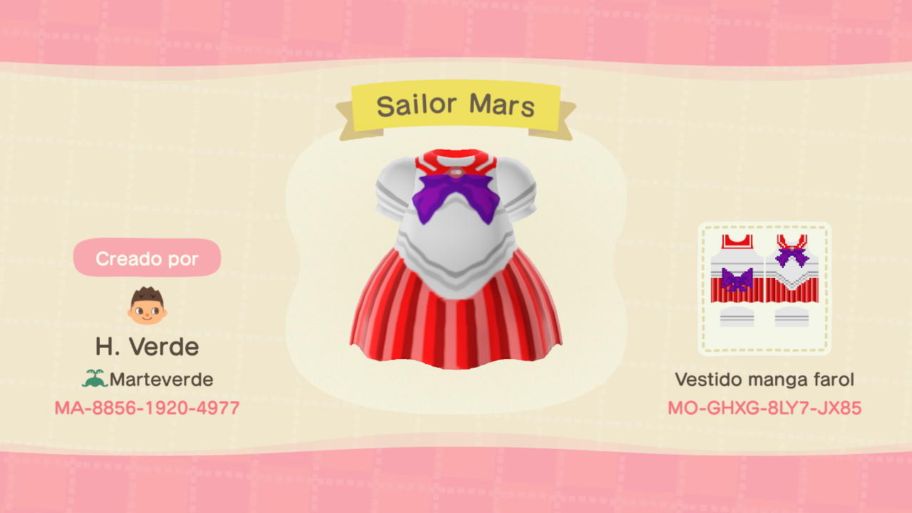Animal Crossing Design Code: MO-GHXG-8LY7-JX85 Sailor Mars