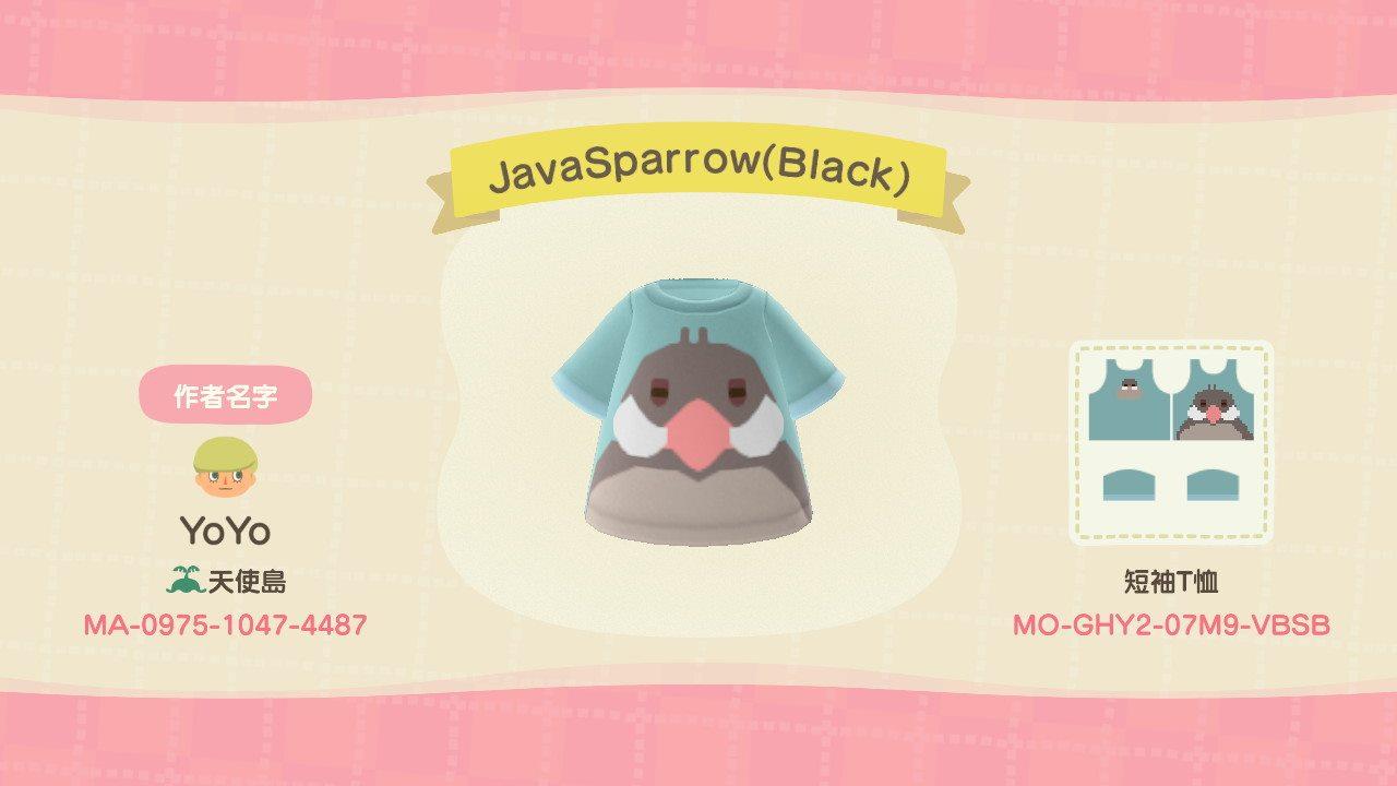 Animal Crossing Design Code: MO-GHY2-09M9-VBSB JavaSpattow(Black)