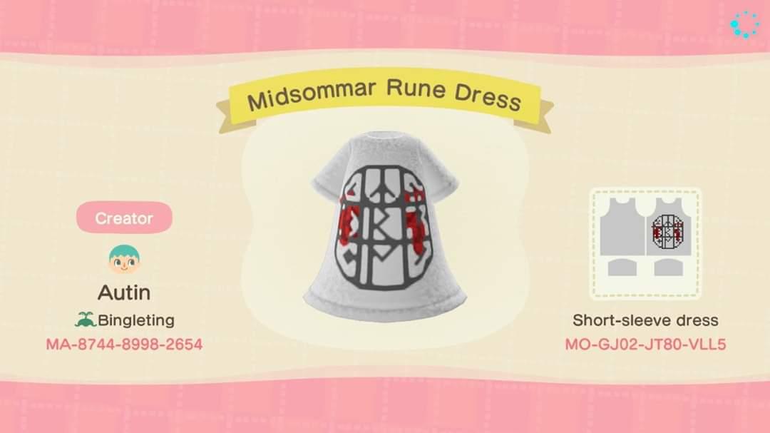 Animal Crossing Design Code: MO-GJ02-JT80-VLL5 Midsommar Rune Dress