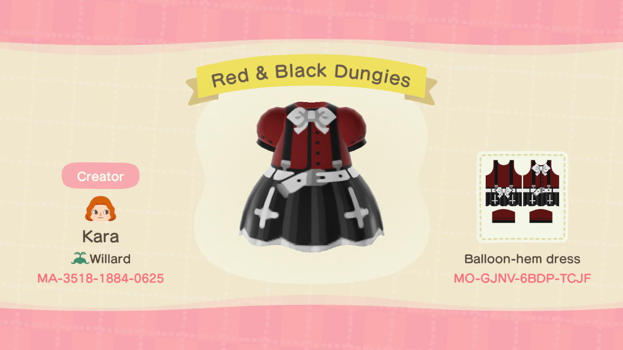 Animal Crossing Design Code: MO-GJNV-6BDP-TCJF Red & Black Dungies